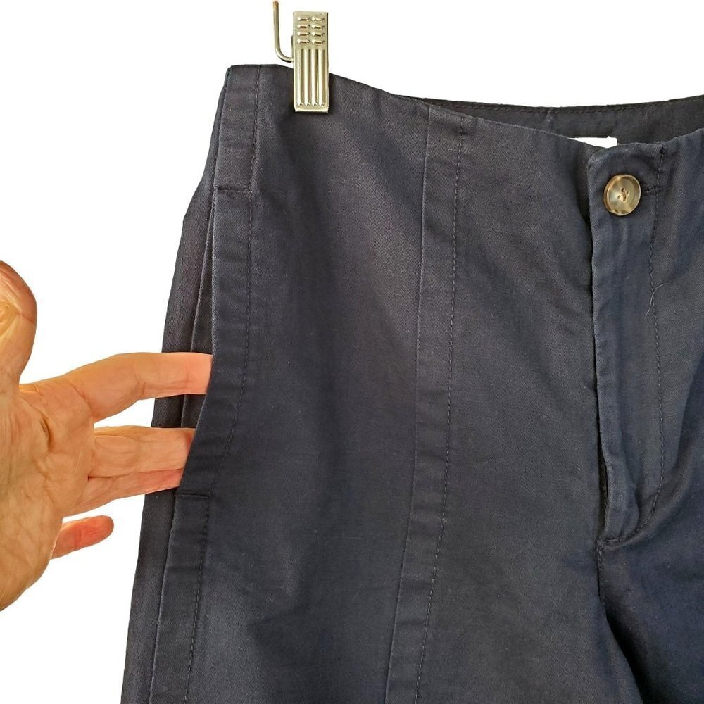 Loft Wide Leg Cropped Pants Navy Linen Cotton Blend Hand Pockets Womens 2 Nwt